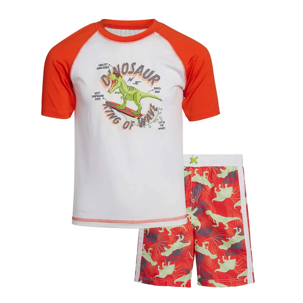 Boys′ Protective Sunsuit 2-Piece Swimsuit Trunk and Rashguard